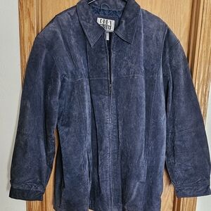 Vintage City Streets Blue 100% Leather Suede Jacket Full Zip XLT/XGL